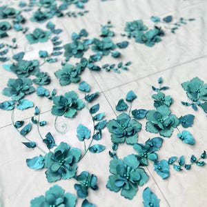 Dark Green Flower Lace Fabric,3D Flower Bead Lace Dress,Prom Party Dress,Flower Pearls Gown,Graduation Dress,Pink Blue Purple Flower Dress