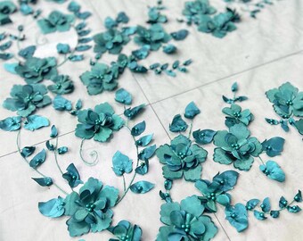 Mörkgrönt blomspetstyg, 3D-blompärlspetsklänning, balklänning, blompärlklänning, examensklänning, rosa blå lila blomklänning