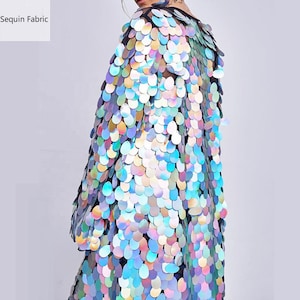 New!!1Yard Iridescent Silver Jumbo Sequin Fabric,Tear Drop Sequin Fabric,Mermaid Sequin Fabric,Kimono Dress,Holographic Sequin Mesh Fabric