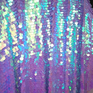 New!!1Yard Iridescent Purple Sequin Fabric,18MM Round Dangling Drop Sequin Fabric,Mermaid Mesh SequinFabric,Hout Couture Kimono Dress Fabric