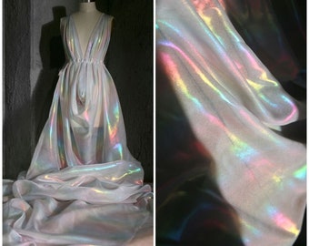 1Yard Rainbow Chiffon Fabric,Magic Organza Fabric.Holographic Guaze,Soft Summer Dress Fabric,Girl Dress,Party Decor,DIY Supplies,Mesh Fabric