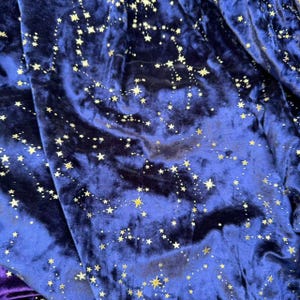 4Way Stretch Navy Starry Sky Velvet Fabric,Blue Soft Smooth Silk Diamond Velvet with Gold Star Moon Meteor,Velvet Pajamas,Jacket,Curtain 7#Star-Navy