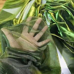 1Yard Gold Green Iridescent Mesh Fabric,2Way Stretch Soft Smooth Magic ,Halloween Cloak,2Tone Sheer Fabric,Laser Gradient Mesh Cloth