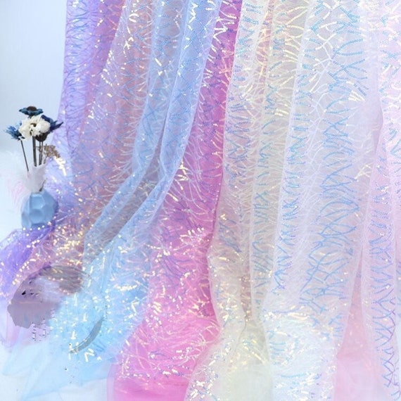 1Yard Iridescent Sequin Fabric,Holographic Background,Pink Sparkle Sequin Runner,Sequin Girl Dress,Prom Dress,DIY Supply,7Colors Wholesale
