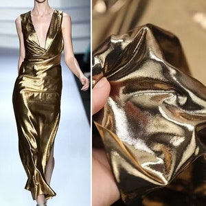 1 Yard Gold Shiny Fabric,Metal Color Fabric,4Way Stretch Spandex Fabric,Silver Foil Print Fabric,Prom Dress Fabric,Party Dress