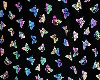 1 Yard 4Way Stretch Reflective Fabric,Butterfly Iridescent Rainbow Fabric,Soft Nylon Knit Fabric,Designer Fabric,Holographic Spandex Fabric