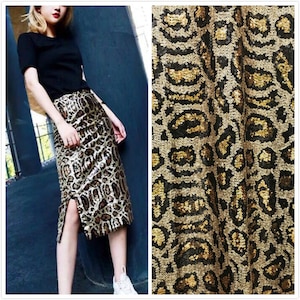 1 Yard Multicolor Leopard Sequin Lace Fabric,High Quality Embroidered  Lace Dress Fabric,Sequin Mesh Fabric, Houte Couture Fabric