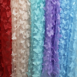 Wholesale Price!!1Yard 3D Butterfly Tulle Fabric,Butterfly Fabric,3D Floral embroidered on Netting,Bridal Dress Lace,Girl Dress,Cape