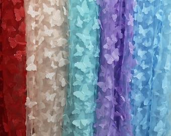 Wholesale Price!!1Yard 3D Butterfly Tulle Fabric,Butterfly Fabric,3D Floral embroidered on Netting,Bridal Dress Lace,Girl Dress,Cape