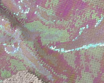 1 yard Mermaid Sequin Fabric,Iridescent Pink/Silver Reversible Sequin Fabric,Satin Fabric no Stretch,2Tone Fip up Mermaid Sequin Fabric