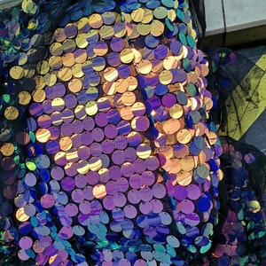 1 Yard Iridescent Purple&blue Sequin Fabric,18mm Sequins on Mesh ...