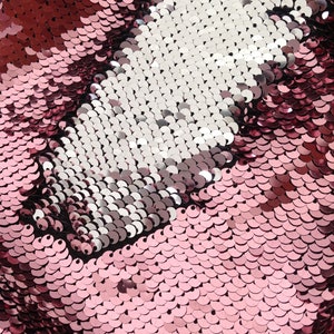 1 Yard Pink/Silver Mermaid Sequin Fabric,Mermaid Sequin 2-Tone Flip Sequin Fabric,Sequin on Satin Fabric,Has no Stretch Sequin Fabric