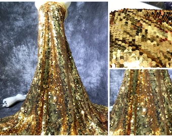 1 Yard Gold Sequin Fabric,9MM Sparkly Sequins on Mesh for Dress Costumes,Sequin Backdrop,Wholesale Fabric,Party Decor,Sequin Background