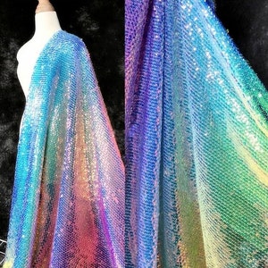 1 Yard Regenbogen Meerjungfrau Pailletten Stoff, bunte Pailletten Kleid Kostüme, Pailletten Kimono, holographische Stoff, Party, Abendkleid, Festival Tuch