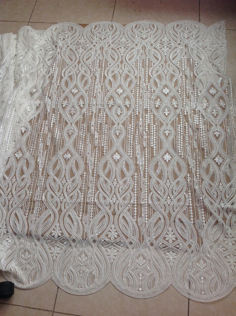 2Yards High Quality Off-White Beads Sequin Lace Fabric,Guipure Lace,Bridal Dress,Embroidery French Lace,Wedding Dress,Vintage Lace Fabric