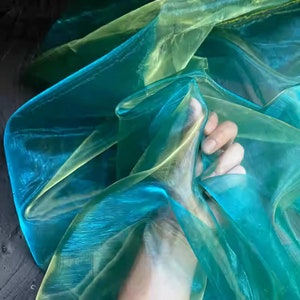 1Yard Iridescent Holographic Gauze Fabric,Blue Green Magic Organza Fabric,Party Decor,DIY Supplies,Mix Colors Iridescent Organza,Cosplay