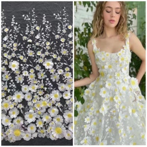 Heavy Embroidery 3D Flower Lace Fabric,Colorful Tulle Lace with 3D Flowers,Sunflower Lace,Prom Dress,Flower Dress,Bridal Dress,Wedding Dress