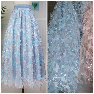 1Yard 3D Butterfly Lace Fabric,Sequin Fabric,Blue Lace Fabric,Bridal Dress,Prom Dress,Party Dress,Graduation Gown,Girl Birthday Dress