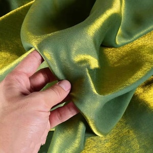 1 Yard Yellow Green Iridescent Cotton Silk Fabric,Soft and Smooth Well Drap Fabric,Wholesale Dress T-Shirt Fabric,60 Inches Wide
