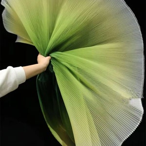 Peut inclure: Un tissu pliss&eacute; vert et blanc ombr&eacute; avec une texture transparente. Le tissu est pliss&eacute; en forme d'&eacute;ventail.
