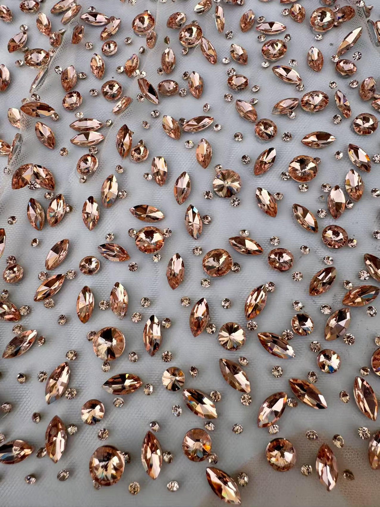 Rose Gold Rhinestone Fabric,3d Mix Shape Glass Stones Stick on Mesh ...