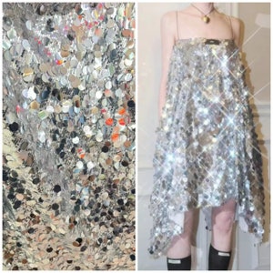 Sparkle Sequin Fabric,Prom Dress,Sparkly Suit,Festival Disco Rave,Two Style Sequin on Mesh,ShinyParty Cloth,Mirror Sequin Fabric