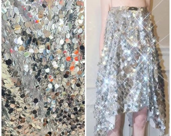 Tela con lentejuelas brillantes, vestido de fiesta, traje brillante, festival, discoteca, rave, lentejuelas de dos estilos en malla, tela brillante para fiesta, tela con lentejuelas espejadas