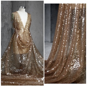 1Yard Crystal Sequin Fabric,Gold Brown Mermaid Sequin Fabric,Shiny Prom Dress,Houte Out Sequin Dress,Unique Design Fahion Evening Dress