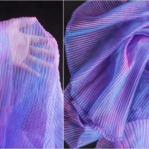 1Yard Iridescent Blue Purple Pleated Fabric,Fold Magic Organza Fabric,Soft&Smooth Ruff Lace Fabric,Mermaid Dress,Pleated Dress,Crinkle Dress
