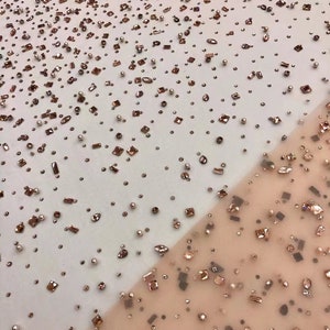 Rose Gold Rhinestone Mesh Fabric,Mix Shape Rhistone Stick on Mesh,Crystal Rhistone Lace,Nude Bead Lace Fabric,Prom Party Dress,Dancer Dress