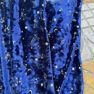 4Way Stretch Navy Starry Sky Velvet Fabric,Blue Soft Smooth Silk Diamond Velvet with Gold Star Moon Meteor,Velvet Pajamas,Jacket,Curtain image 7