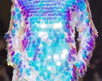 Tela de lentejuelas jumbo iridiscentes de 1 yarda, tela decorativa con lentejuelas colgantes, tela de kimono con lentejuelas, tela de cola de sirena, tela de malla con lentejuelas rosas