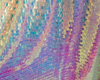 1Yard Unicorn Iridescent Sequin Fabric,Rectangle Holographic Fabric,Rainbow Sequin Fabric for Kimono,Party Dress,Music Festival Outfit