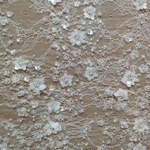 Pearls Beads Hollow Out Lace Fabric,Gorgeous Off White Embroidery Lace Fabric,Bride Dress Gown,Vintage Lace For Wedding Anniversary Days