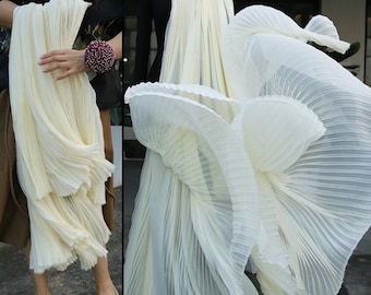 Pleated Chiffon Fabric,Light Elegant Crinkle Fabric,Ruff Fold Lace Fabric,Wedding Bridal Dress Fabric,Party Prom Evening Gown,Summer Dress