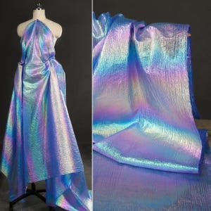 Blue Purple Rainbow Crinkle Fabric,Iridescent Candy Fabric,Soft Smooth Down Jacket Fabric,Holographic Padded Fabric,Winter Parka Fabric