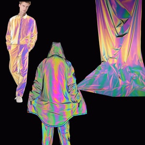 1 Yard 4-Way Stretch Midnight Reflective Fabric,Iridescent Rainbow Reflective Fabric,Spandex Knit Fabric,Designer Fabric,Halloween Costume,