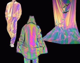 1 Yard 4-Way Stretch Midnight Reflective Fabric,Iridescent Rainbow Reflective Fabric,Spandex Knit Fabric,Designer Fabric,Halloween Costume,