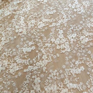 1 Yard High Quality Floral Lace Fabric,Off White Embroidery Flowers Lace,Bridal Wedding Dress Gown Veil Lace,Elegant Boho Dress Fabric