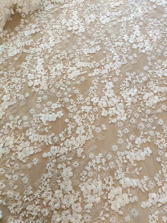 lace fabric by the yard for dresses Floral Embroidered White Lace Bridal Fabric by the Yard