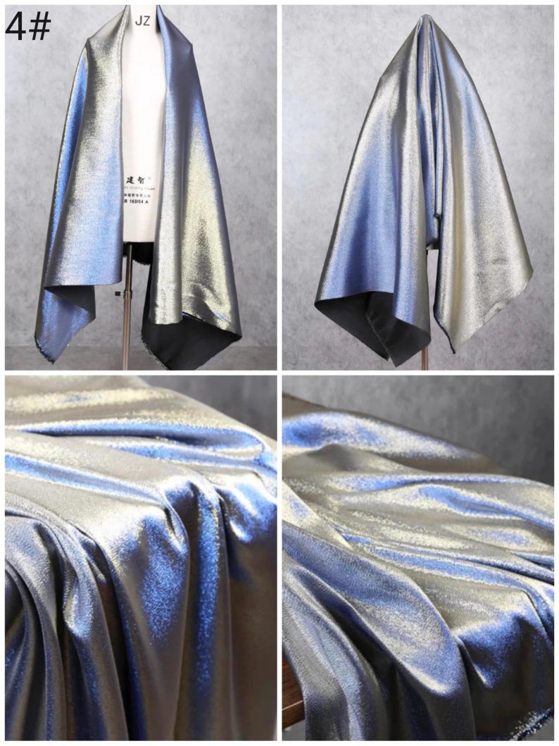 1 Yard Blue Silver 2Tone Jacquard Fabric,Holographic Prom Party Dress Fabric,Designer Fabric,Holloween Christmas Dress,Stage Costume Fabric 4#Royal Blue Gold
