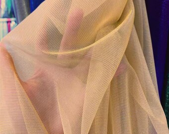 1Yard Light Gold Mesh Fabric,2Way Stretch Soft Smooth Magic Fabric,Halloween Cloak,2Tone Sheer Fabric,Laser Gradient Mesh Cloth for Cosplay
