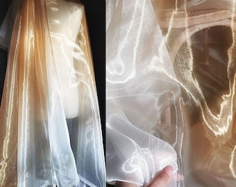 1 Yard Gradient Organza Fabric,White Gold White Gradient Color Tulle Fabric,Soft Smooth Gauze Fabric,Transition Lace Dress,Spring Dress,