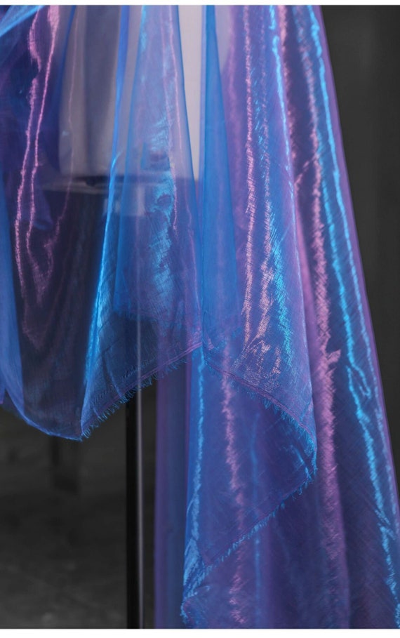 1 Yard Iridescent Royal Blue Holographic Gauze Fabric,magic Organza  Fabric.wedding Dress,background Fabric,party Decor,wholesale Fabric 
