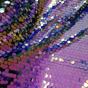 1 Yard Iridescent Purple&blue Sequin Fabric,18mm Sequins on Mesh ...