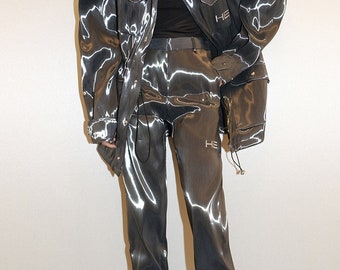 Silver Grey Shiny Water Liquid Fabric,Stiff Smooth Charcoal Grey Women Suit Fabric,windcheater Sparkle Terylene Fabric for T-Shirt,Pants