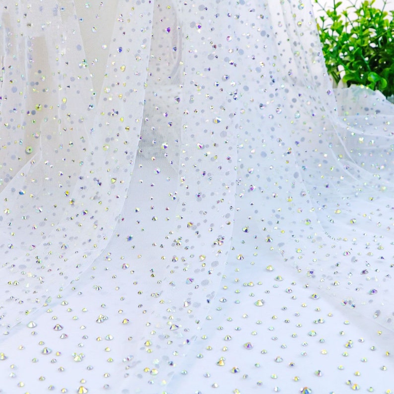 Iridescent Rhinestone Iridescent Rainbow Rhinestone Mesh Fabric,rhinestone Stick on Soft off ...