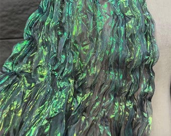 1 Yard irisierender schwarzer Wellen-holografischer Gaze-Stoff, magischer 3D-Organza, Halloween-Kostümschleier, Cosplay-Bühnentuch, Crinkle-Stoff, Partydekor
