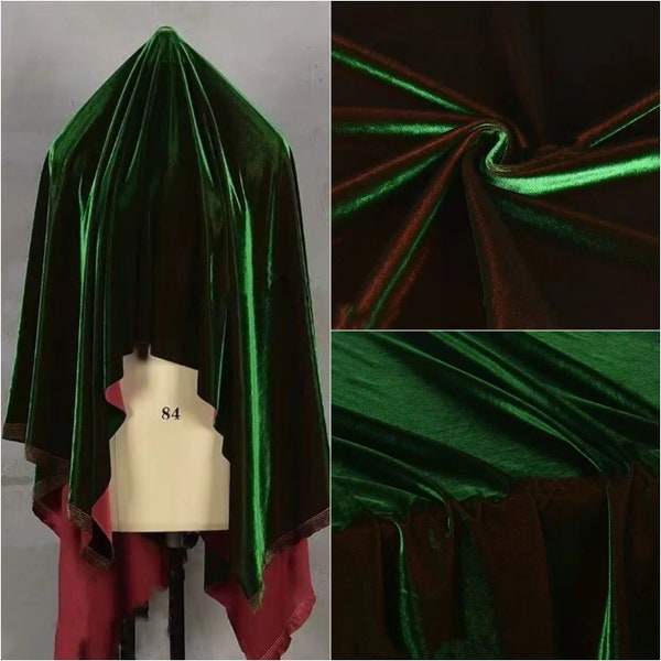 4Way Stretch Iridescent Velvet  Fabric,Soft and Smooth Well Drap Velvet Fabric,Green Red 2Tone Fabric,Prom Party Dress,Changing Color Fabric