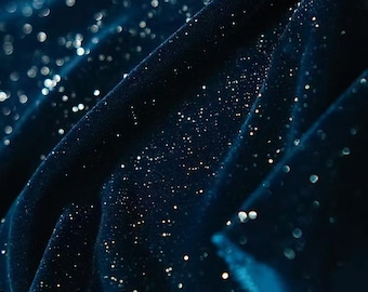 Blue Glitter Velvet Fabric,Shiny Threads Weaving in Fabric,Glitter Not Fall off,No Stretch,Sparkle Prom Party Dance Dress,Curtain Home Decor